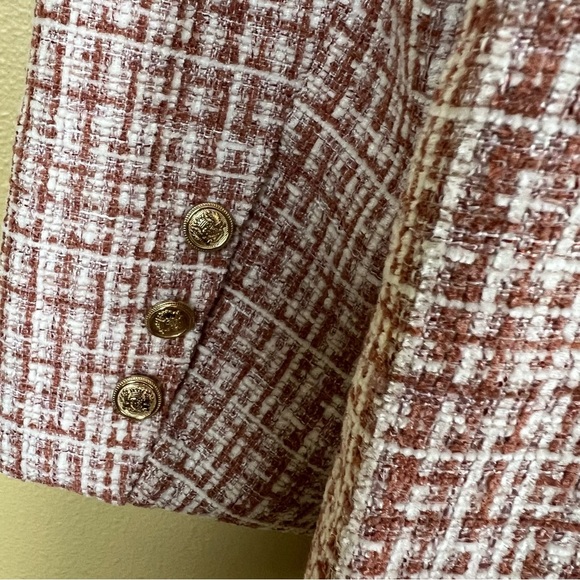 Blazer Plaid Double Breasted Tweed Gold Buttons Red Large - Picture 6 of 7